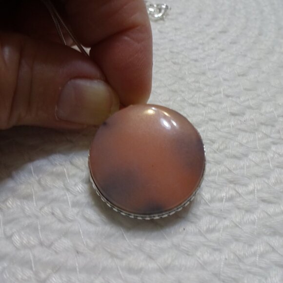 Feminine PERUVIAN PINK OPAL Handmade Sterling 925 Pendant/Chain #831C - Picture 3 of 3